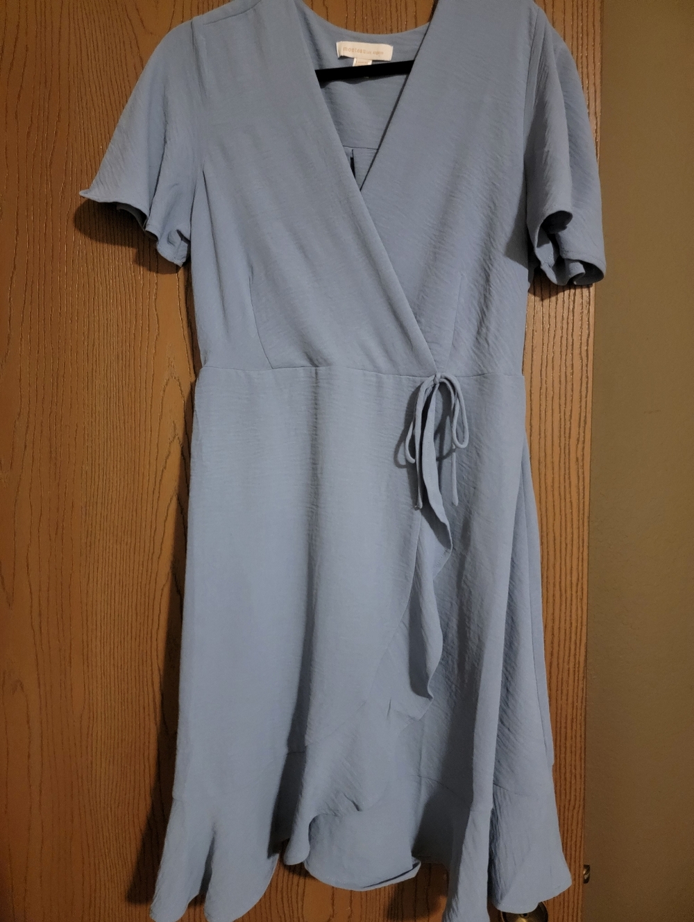 Monteau Los Angelas Light Blue Wrap Midi Dress with Tie Waist - Picture 2 of 2